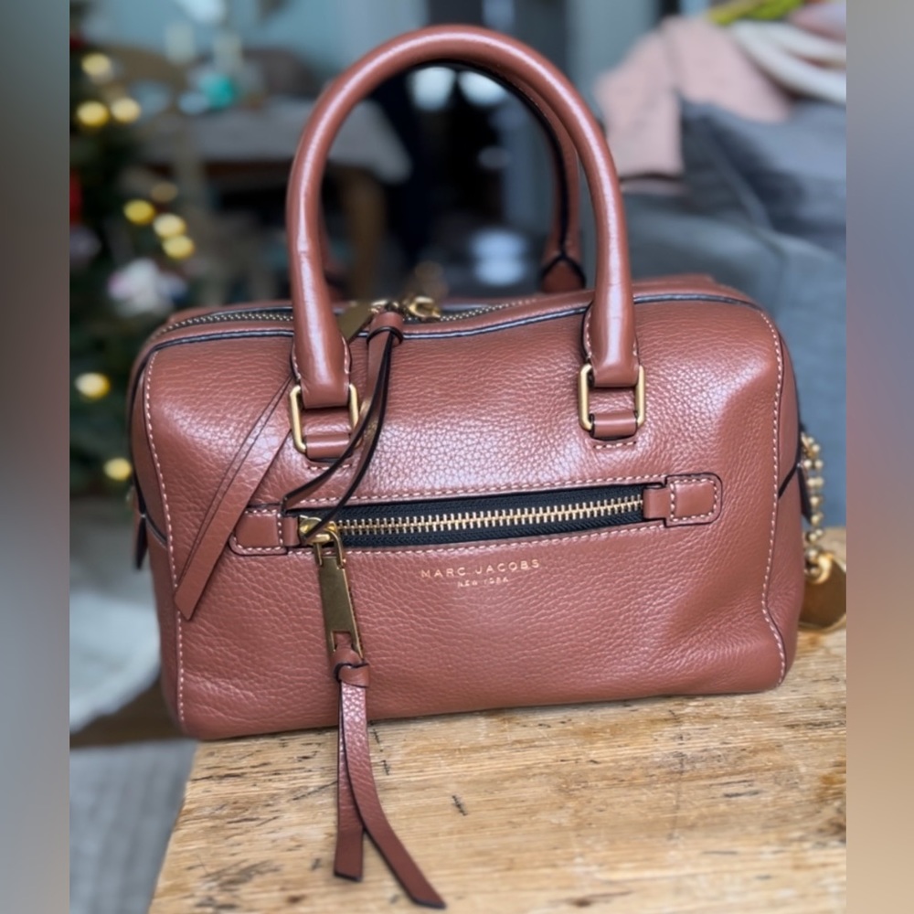 Marc Jacobs Recruit Small Leather Bauletto Satchel Bag in Cognac